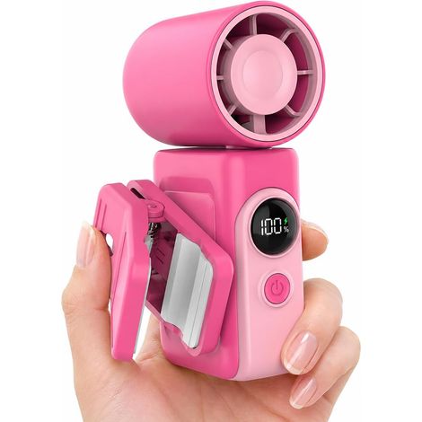 Clip-On Portable Fan, 13500RPM Rechargeable Mini Fan with LED Display, 360° Rotating Clip, Travel & Stroller Fan,Dark pink (1/5)