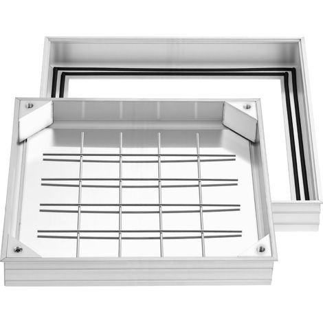 Mophorn Schachtabdeckung mit Rahmen 40 x 40 cm, Unsichtbarer Deckel aus Aluminiumlegierung für Pflasterung von Abflusskanälen auf Gehwegen, Terrassen und in Gärten (1/5)