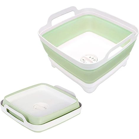 Bassine pliable en plastique vert de 9 litres avec bouchon de vidange, idéale pour laver les légumes, les fruits et les fruits, ou comme seau réfrigérant. (1/5)