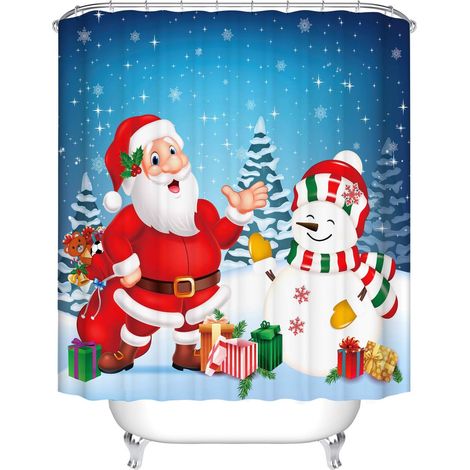 Filiyano-Rideau de douche de Noël avec un adorable Père Noël et un bonhomme de neige blanc, motif festif et mignon. (1/5)