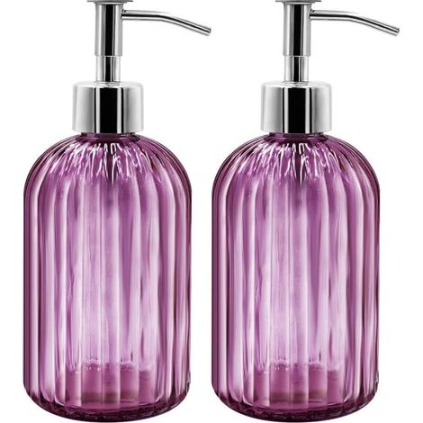 2er-Pack Seifenspender aus Glas, 400 ml Flüssigseifenspender mit Pumpe, nachfüllbarer Lotion-Seifenspender (lila) (1/5)