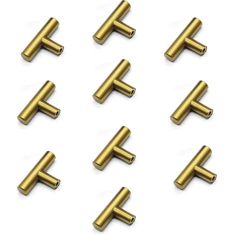 Lot de 10 poignées de porte de cuisine en acier inoxydable brossé en forme de T avec vis, boutons de tiroir en acier inoxydable, (1/5)