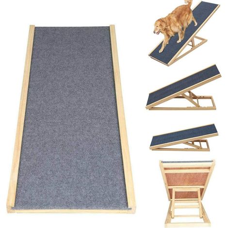 Solid Wooden Pet Ramp Car Dog Ladder - 2-Height Adjustable with Non-slip Carpet Safety Pets Ladder - Wooden Dog Ramp Pet Puppy Surface Access Stair - Max Load 150kg (L70cm x W35cm, H30/40cm)