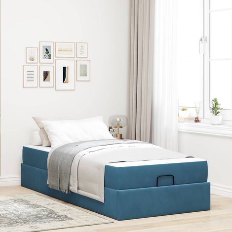 Cadre de lit avec matelas Bleu 80 x 200 cm Velours