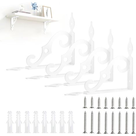 4-teiliges Wandregal-Set, 14 cm – Weiß – Vintage-Stil, rechtwinklige Dreieckswinkel (90°), robuste Halterungen für Bücherregale, Gartenarbeit und Küche (1/4)