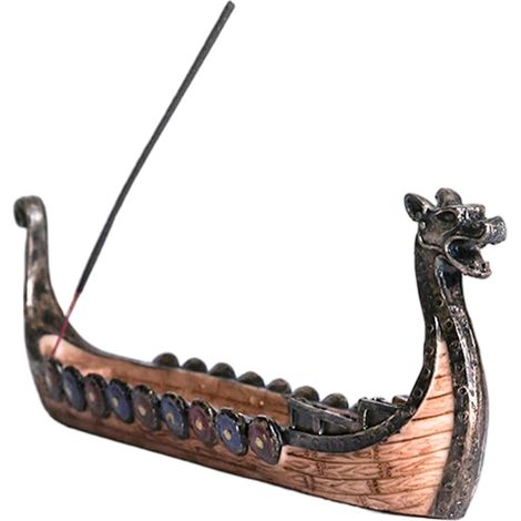 Brûleur d'encens dragon, porte-encens traditionnel chinois en forme de bateau-dragon, ornement rétro en résine sculptée pour salon, bureau, vitrine ou fête (1/5)
