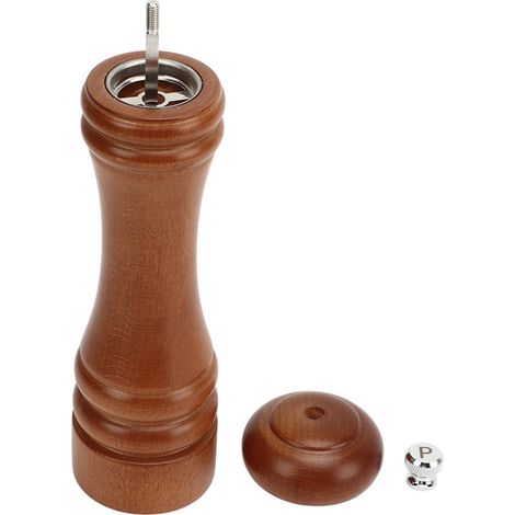 Moulin à poivre en bois rechargeable avec noyau en acier inoxydable, moulin à sel et poivre manuel pour la cuisine et l'extérieur, 22 cm / 8,7 pouces (1/5)