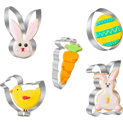 Emporte-pièce en acier inoxydable (5 pièces), Motif lapin de Pâques, moule en forme de lapin, emporte-pièces de pâques (1/5)