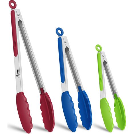 Pinces de Cuisine Verrouillables, Pince Cuisine Silicone, en Acier Inoxydable avec Embouts en Silicone, lot de 3-17,8cm, 23 cm et 30,5 cm (1/5)