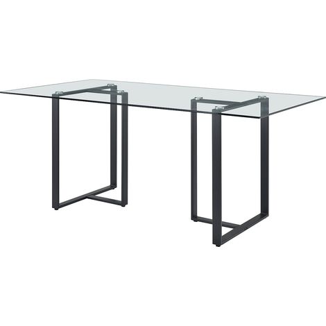 Table à manger 6 personnes en verre trempé et métal - Transparent et noir - NILESA II de Pascal Morabito