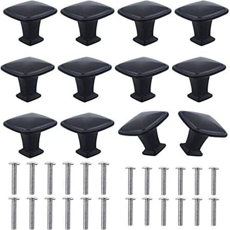 12pcs 30mm Boutons de Placard Carrés en Alliage d'aluminium Bouton de Porte Noir Moderne Poignée de Meuble Cuisine pour Cabinet Tiroir Buffet Armoire Table de Chevet avec 24pcs Vis - Noir (1/5)