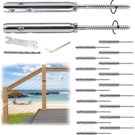 20 Pièces Tendeur Cable Inox, Tendeur de câble pour Clôture 3 mm, Fil de Clôture Fil de Corde à Linge pour Le Câble De La Rampe, 10 Filetages à droite et 10 à Gauche (1/5)