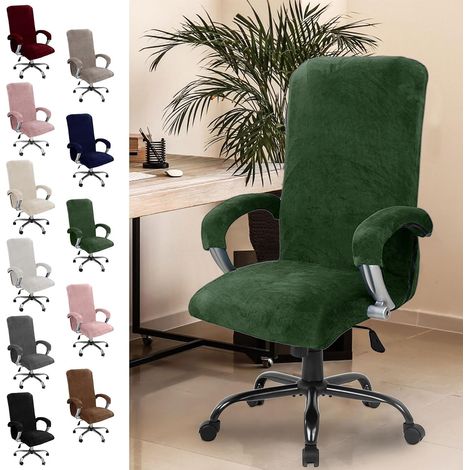 Housse de chaise de bureau en velours avec accoudoirs, housse de siège haut et dossier haut, chaise de jeu, housse élastique (vert olive) (1/5)