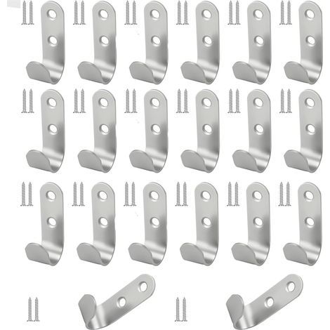 20 Pièces Crochets à 2 Trous en Acier Inoxydable J avec Vis, 45x15 mm Crochets Métalliques Étanches pour Bâche, Argent Lourds Crochet pour Bache pour Remorque, pour Garage, Camping, Jardin (1/4)
