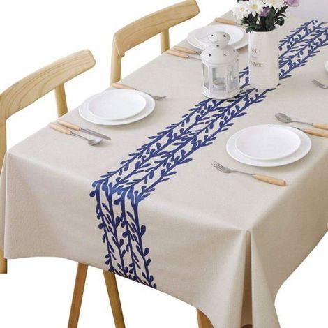 1 Nappe rectangulaire, PVC imperméable, lavable, motif rotin, 140x200 cm, pour cuisine et extérieur (1/2)