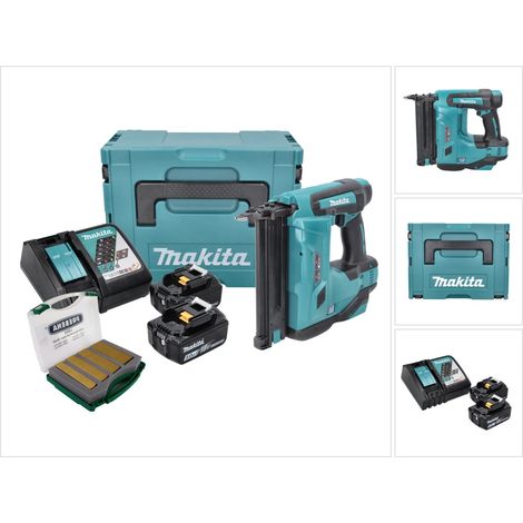 Makita DBN 500 RTJ Akku Stauchkopfnagler 18 V 15-50 mm + 2x Akku 5,0 Ah + Ladegerät + Makpac + J-Box 8000 Nägel