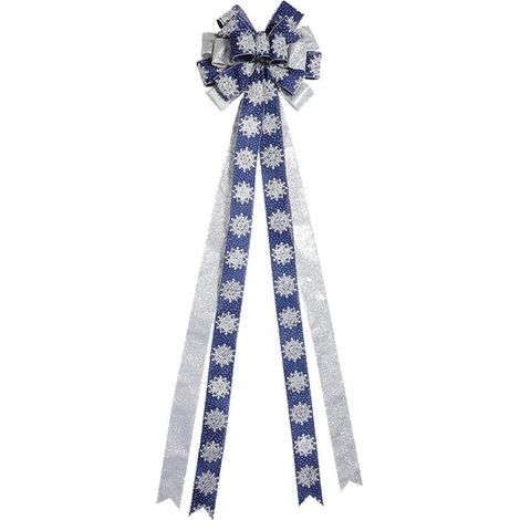 Nain de Noël suspendu pour sapin de Noël, grand nœud 33 x 113 cm, décorations pour sapin de Noël, paillettes d'hiver, bleu, or et champagne (1/5)