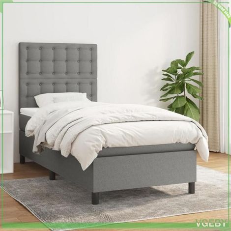Lit à sommier avec matelas - 3142058 - 90 x 190 cm - Tissu gris foncé - Matelas 20 cm ressorts ensachés (1/5)