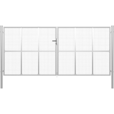 Portail de jardin en acier galvanisé 415 x 175 cm Argent vidaXL