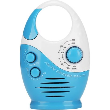 Ecleanfy - (68x35x135mm)Radio de Douche Étanche, Enceinte Portable AM/FM avec Volume Réglable, Poignée Supérieure Suspendue, Mini Radio a Pile pour Salle de Bain, Cuisine, Utilisation en Extérieur (1/5)