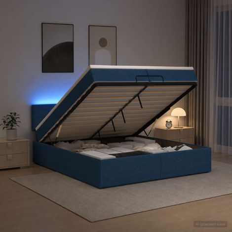 vidaXL Lit coffre avec matelas et LED Bleu 200 x 200 cm Tissu (1/5)