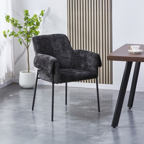 SARA Chaise en tissu noir pieds en métal noir (1/5)