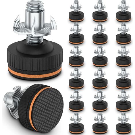 Lot de 20 pieds de meubles réglables avec protections de sol, pieds de nivellement robustes de 9,5 mm (3/8") avec patins en caoutchouc, pieds de pieds (1/4)
