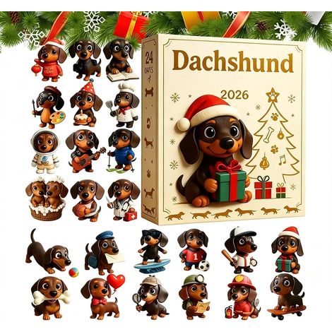 Calendrier de l'Avent de Noël en forme de teckel, 24 jours, breloque chien pour sapin de Noël (épaisseur : 0,25 mm) (1/5)