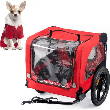 Soges Remorque de vélo pour chien jusqu'à 40 kg - Pliable - En Oxford 600D - Maille respirante - Avec 2 entrées - Chariot pour chien avec laisse interne - Réflecteurs de sécurité,Rouge