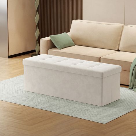 Banc de Rangement, Repose-Pieds Pliable, 38 x 110 x 38 cm, Coffre, Pouf, pour Salon, Chambre, Entrée, Blanc Crème (1/5)
