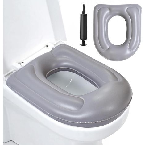 Aufblasbares Toilettenkissen – 1 Stück – Graues PVC – Höhenverstellbar und mit Saugnäpfen – Für Senioren und Personen mit eingeschränkter Mobilität – 40 x 36 cm (1/5)