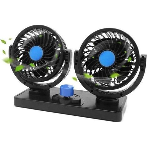 Ventilateur 12v Voiture électrique pour camion, 360 degrés rotatif 2 vitesses Ajustable Double Voiture avec Allume Cigare. (1/5)