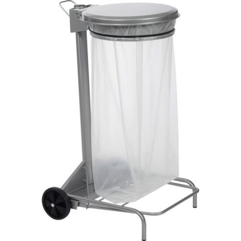 Cubo de basura móvil Collecroule gris con pedal para saco de 110 litros - Rossignol (1/2)
