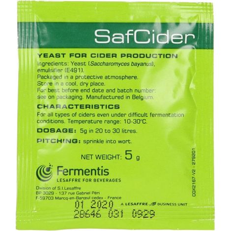 Trockenhefe, Hefe für Apfelwein, Hefe für cider - Fermentis, SafCider 5g
