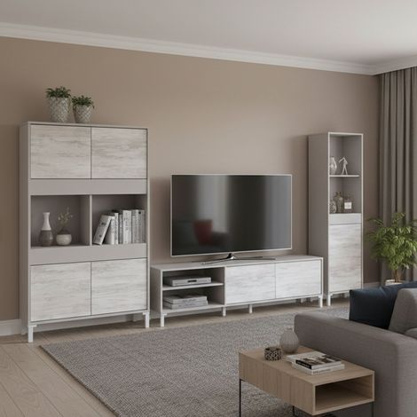 Conjunto Modular de Muebles para Salón Nibionno, 7 Estantes, 7 Puertas, Beige Claro (1/5)