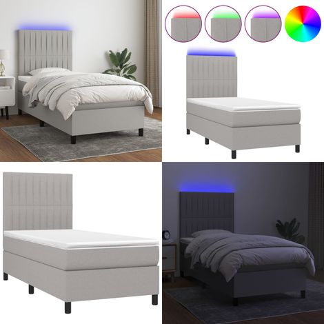 Boxspringbett mit Matratze & LED Hellgrau 100x200 cm Stoff - Boxspringbett - Doppelbett - Schlafsofa - Bettauflage - Lattenrost - Home & Living (1/5)