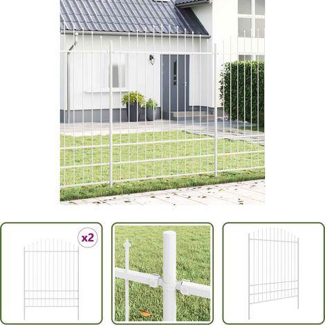 vidaXL Stahlzaun - Gartenzaun 2 pcs Weiß 170 x 225 cm Pulverbeschichteter Stahl (1/5)