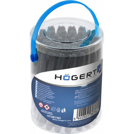 Högert Technik - Rotuladores permanentes 45 unidades -Negro - Juego de rotuladores negros - Rotulador resistente al agua para vidrio, metal, madera y demás