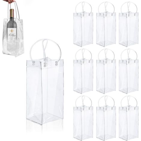 10 pièces Sac de Refroidisseur, Sac de Glace Bouteille Portable en PVC Extérieur, Sacs de Glace Bouteille de Vin avec Poignée, Sacs Isotherme Réfrigérants à Bouteille pour Bière, Champagne, Vin (1/5)
