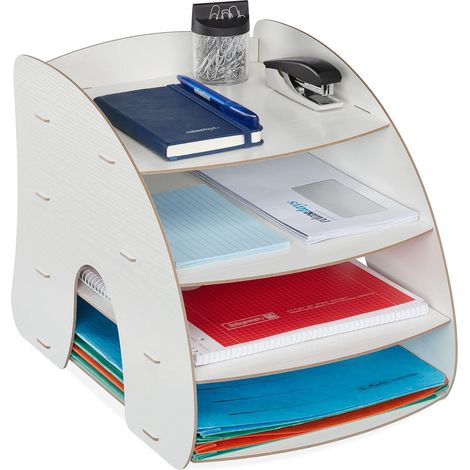 corbeille à courrier, organiseur de bureau pour A4, 4 compartiments, corbeille de tri lettres, blanc