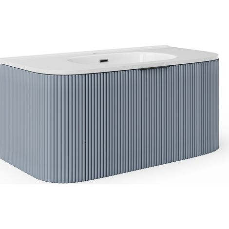 Mobile per bagno sospeso con scanalature e lavabo da incasso 100 cm Blu opaco - LOMERI