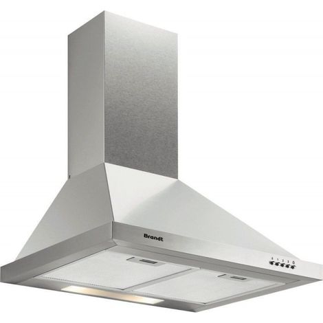 Brandt – Hotte décorative murale 60 cm inox – Débit 600 m³/h – Éclairage LED – Moteur 110W – Mode évacuation et recyclage - AD1006X (1/6)