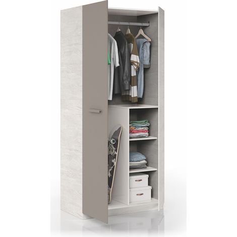 Armoire avec 2 portes coloris Blanc Artik / basalte en melamine - Dim : 200 x 90 x 52 cm -PEGANE- (1/2)