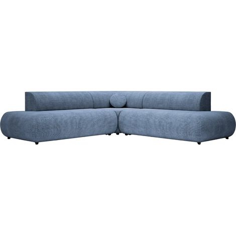 LEVI - Canapé panoramique convertible tissu lisse 5 places Droit Bleu (1/5)