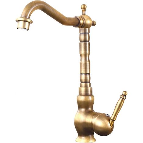Robinet de cuisine en laiton antique - Mitigeur de cuisine rétro - Interrupteur rotatif - Robinet de lavabo brossé (haut) (1/5)