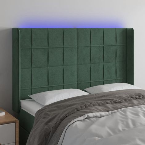 Cabecero con LED de terciopelo verde oscuro 147x16x118/128 cm vidaXL (1/5)