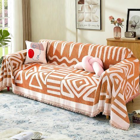 Waschbarer Sofabezug im Boho-Stil mit Quasten, haustierfreundlich, 180 x 340 cm