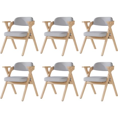 Lot 6 chaises pliantes bois massif lin gris, confortables, gain de place, style moderne (1/5)