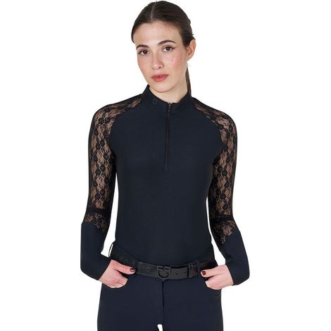 Polo donna da allenamento con maniche lunghe in pizzo: M, Bianco