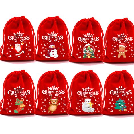 Sac cadeau de Noël, 8 petites poches à cordon, taille moyenne, idéal comme cadeau de Noël, 20 x 30 cm (1/5)